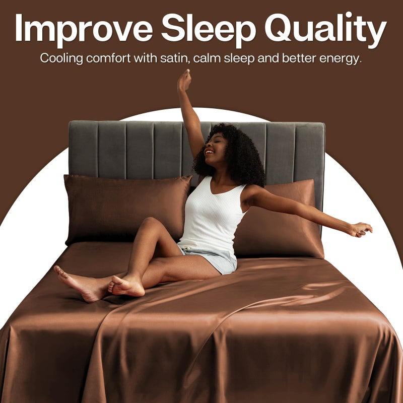 MR&HM Satin Pillowcase for Hair and Skin, Silk Satin Pillowcase 2 Pack, Queen Size Pillow Cases Set of 2, Silky Pillow Cover with Envelope Closure (20x30, Brown) - Image 5